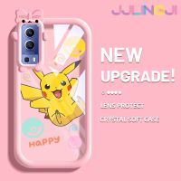 Jlingji เคสสำหรับ VIVO Y72 5G Y52 5G Y75s 5G เคสการ์ตูน Happy Pikachu Patten สีสันสดใส Litten กล้องมอนสเตอร์ตัวน้อยน่ารักนิ่มสำหรับเลนส์กันกระแทกแบบใสเคสมือถือเคสความคิดสร้างสรรค์โปร่งใสเรียบง่ายฝาครอบป้องกันซิลิโคน