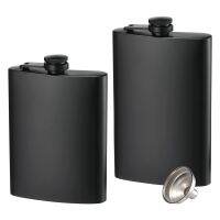 2 Pack Hip Flasks For Liquor 8 Oz Stainless Steel Leakproof Thin Flasks With Funnel For Men amp; Women (Matte Black)