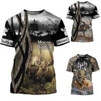 2023Summer Tops Men Women Elk Moose Deer Hunting Camouflage 3D All Over Printed Oversized Short Sleeve T Shirt Cool Clothing