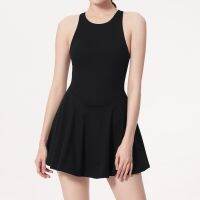 Women Sports Cross Back Tennis Dresses Shorts Suits 2 In 1 Yoga Training Workout Fitness Volleyball Summer Sleeveless Skirts