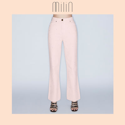[MILIN] Straight leg boyfriend  Jeans with crystal embellishment กางเกงขายาวแต่งคริสตัล Boyfriend Bling / POWDER PINK