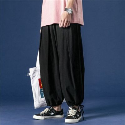กางเกงกางเกงผ้าลินินขายาวถึงข้อเท้าขนาดพิเศษ M-8XL ทรงหลวมแนวสตรีทแวร์สำหรับผู้ชายกางเกงขาม้า