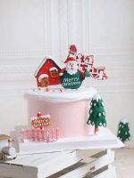 Polymer clay cake decoration Santa Claus snowman plug-in Christmas tree cabin ornaments holiday dessert table decoration supplies