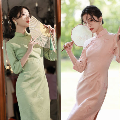 Gentle Lady Retro Style Cheongsam 2022กำมะหยี่แขนยาวสวมใส่ได้ทุกวัน Young Style