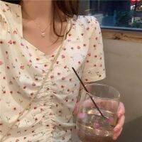 Summer Small Fresh Half-Sleeved Shirt Sweet Floral Pleated Square Collar Top Student All-Match Bottoming New Clothes