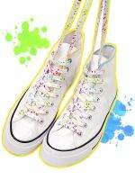 【LZ】▲☜  Splatter de tinta plana cadarço arco-íris cadarços para sapatos impressão colorido brilhante sapato cadarços tênis feminino acessórios