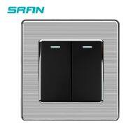 SRAN UK 2Gang 1way rocker switch250V 16A light switch stainless steel silver edge panel 86mmx86mm white/black/gold