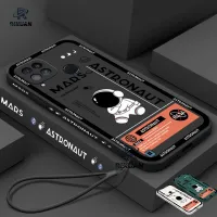 Rixuan Case OPPO A15 A15S A16 OPPO A57 4G A54 A53 A52 A92 A5S A12 A7 A1K A3S F9 A37 A93 A94 A74 A95 Reno 6 5F 4F Trendy Mars Astronaut Side Pattern Phone Case Soft Rubber Cover with Strap