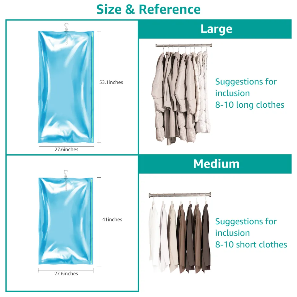 TAILI Hanging Vacuum Space Saver Bags for Clothes, 4 Pack Long 53x27.6  inches, Vacuum Seal Storage Bag Clothing Bags for Suits