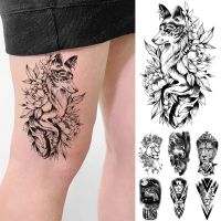 【YF】 Waterproof Temporary Tattoo Stickers Fox Lion Tiger Wolf Peony Rose Flowers Leaf Flash Tatto Women Men Body Art Arm Fake Tattoos