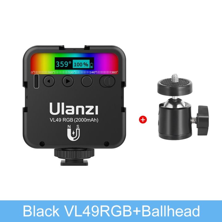 vijim-ulanzi-vl49-full-color-rgb-led-video-light-2500k-9000k-800lux-magnetic-mini-fill-3-cold-shoe-2000mah-type-c-camera-light-phone-camera-flash-ligh