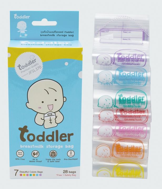 toddler-ถุงเก็บน้ำนมแม่-ท็อตเล่อร์-1-กล่อง-บรรจุ-28-ใบ-กล่อง-ขนาด-9-ออนซ์-breast-milk-storage-รุ่นธรรมดากล่องฟ้า