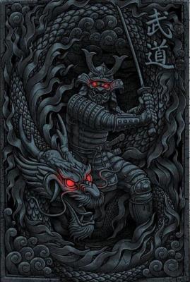 Hot Artwork Samurai And Dragon Art Silk โปสเตอร์พิมพ์24x36inch