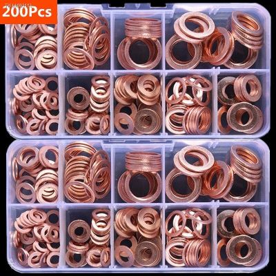 ✠❈❐ Copper Washer Gasket Nut and Bolt Set Flat Ring Seal Assortment Kit with Box //M8/M10/M12/M14 for Sump Plugs
