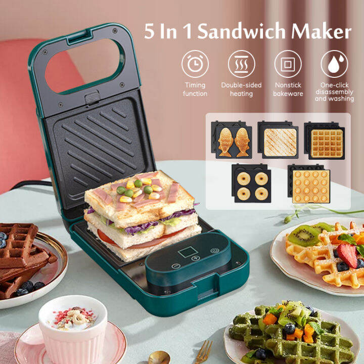 Electric Sandwich Maker 5 In 1 Waffle Maker Time Control Breakfast