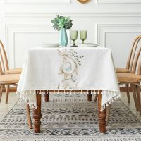 Fashion Flower Designs Solid Decorative Linen Tablecloth With Tassels Rectangular Wedding Dining Table Cover Tea Table Cloth