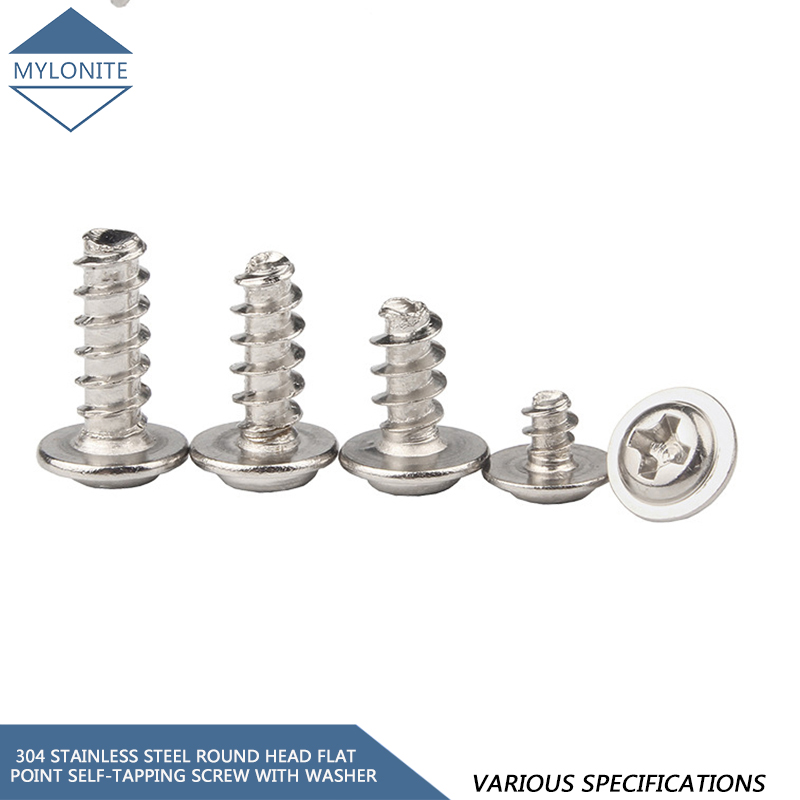 10Pcs 304 Stainless Steel Round Washer Head Phillips Self-tapping Screw M2-M4 