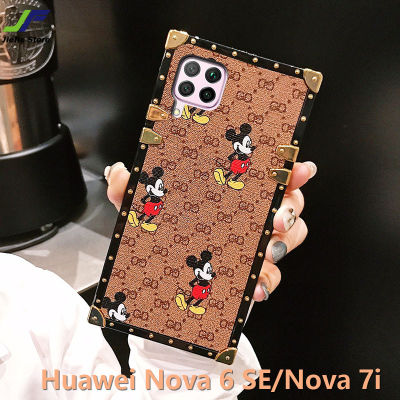 Jiefie น่ารักมิกกี้เมาส์กรณีโทรศัพท์สำหรับ Huawei โนวา 6 SE / Huawei โนวา 7i หรูหราสีน้ำตาลหนังสแควร์ rivet โทรศัพท์ปกหลัง