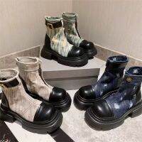 FAFA Martin Boots หญิง2023ฤดูร้อนใหม่ Fried Street ทำผ้าคาวบอยเก่า Biker รองเท้า High Gang Chunky ส้นสั้น Boots