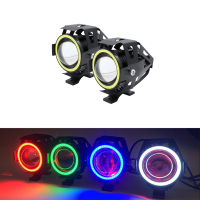 1PC 125W Motorcycle Headlight w Angel Eye Devil Eye 3000LM moto spotlight U7 LED Driving Fo Head Light Decorative Lamp