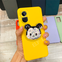 เคสโทรศัพท์แฟชั่นใหม่สำหรับ OPPO Reno 10 / 10 Pro / 10 Pro + ผิวสัมผัสนุ่มเคส TPU Oppo Reno 10 5G สีเรียบง่ายปลอกซิลิโคน10Pro OPPO Reno บวก5G พร้อมที่ถือรูปการ์ตูนน่ารัก