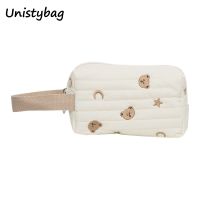 Travel Cosmetic Organizer Make Up Bag Portable Toiletry Bag Embroidery Bear Makeup Pouch Cute Wrist Cotton Bags