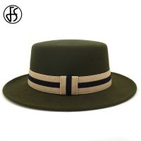 FS Men Women Wool Felt Fedora Bowler Hat With Ribbon Band Elegant Wide Brim Flat Top Party Jazz Cap Black Red Army Green Hats