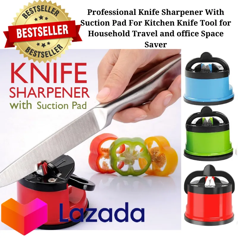 ASA Portable Knife Sharpener, for most Blade Types, Easy & Safe to Use  Secure Suction, Ideal for Kitchen, Workshop, Craft Rooms, Camping(Blue) 