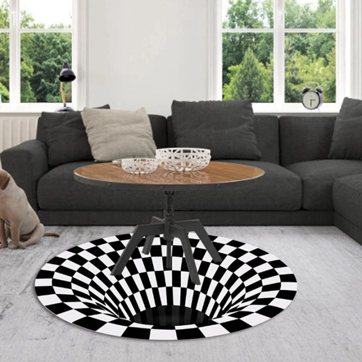 vortex-illusion-rug-3d-trap-effect-bottomless-hole-carpet-round-black-white-grid-room-bedroom-anti-slip-floor-mats