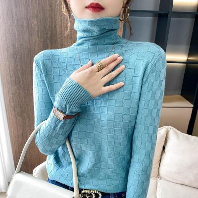 2023 Autumn and Winter New Thickened Pile Neck Sweater Womens Square Decorative Solid Color Long Sleeve Knitted Base Shirt for Women 2023