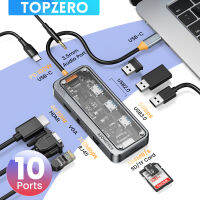 TOPZERO USB C ฮับ Type C ไปยัง HDMI USB 3.0อะแดปเตอร์ PD100W พอร์ตการจัดส่งพลังงานพอร์ต SD ช่องทีเอฟ RJ45 VGA 3.5มม. ตัวแยกเสียงสำหรับแล็ปท็อปแมคบุ๊ค iPad Air 4 iPad Pro 2020สมุดบันทึกอากาศ