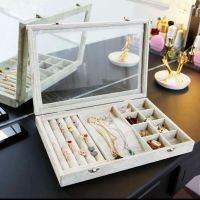Gray Jewelry Tray Box celet Showcase Display Storage Holder Necklace Organizer Stackable Velvet Clear Lid With Lock