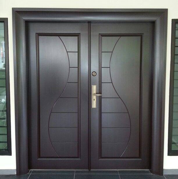 Pintu Kayu Depan Rumah (Full Solid Core) Wooden Door Design Line Double ...