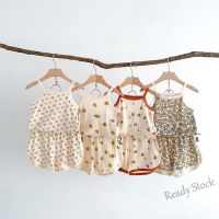 【Ready Stock】 ✹ C22 Girls Sling Pajamas Set Summer Thin Childrens Cotton Vest Baby Floral Sleeveless Homewear