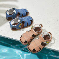 Children frosted genuine leather beach sandals boys barefoot non-slip sandals with cowhide lining baby soft Navy blue sandals