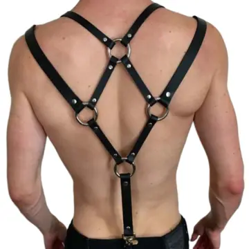 Mens Adjustable Straps, Body Chest Harness Punk Faux Leather Belt with  Buckles Rings for Men Women (Brown) 