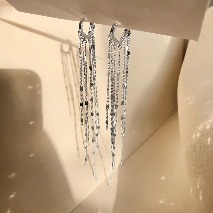 female-long-style-tassel-earrings-light-film-ear-buckle-earrings-stylish-temperament-clip-earrings-thin-silver-needle-earline-earrings-ins-light-luxury-tassel-earrings