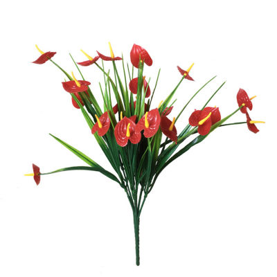 7-ส้อม Anthurium ดอกไม้บ้านอุปกรณ์พลาสติกสำหรับตกแต่งกลางโต๊ะโรงแรม