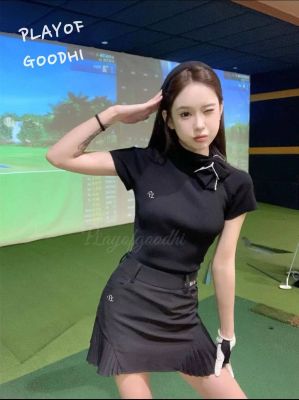 ชุดตีกอล์ฟของผู้หญิงกระโปรงกอล์ฟแขนสั้นเข้ารูป,กางเกงเล่นกอล์ฟแฟชั่นลักษณะสูงฉบับภาษาเกาหลีตีกอล์ฟ