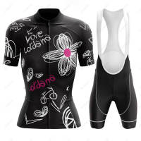 New Love My Bike Female Cycling Jersey Set Black Short Sleeve Cycling Shirts Road Bicycle Clothing MTB Maillot Ciclismo Mujer