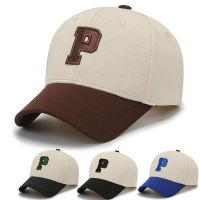 Hard top P letter baseball cap womens version of the trendy peaked showing face wide eaves big head round hat ins men