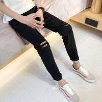 CODshengxi8 Seluar Jeans Kasual Lelaki 2020 Spring Mens Jeans Leggings Korean Slim Summer Cropped Pants Black Hole Pants