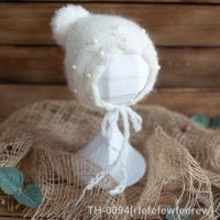 ☾✐ rfefefewfeerew Newborn fotografia adereços pom chapéu mão de malha rainbow bonnet infantil bebê foto shoot