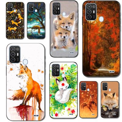 Cute Case For ZTE Blade A52 4G Back Phone Cover Protective Soft Silicone Black Tpu Fox autumn leaves