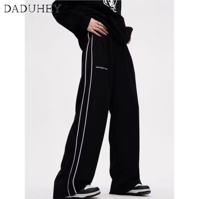 DaDuHey New American Style ins Street-striped Womens Sports Pants High Waist Loose Casual Pants Small jogging pants Cargo Pants