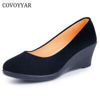 COVOYYAR 2020 Wedge Womens Shoes Spring Autumn Flock Soft Women Pumps Slip On Casual Black Shoes Plus Size 40 WHH562