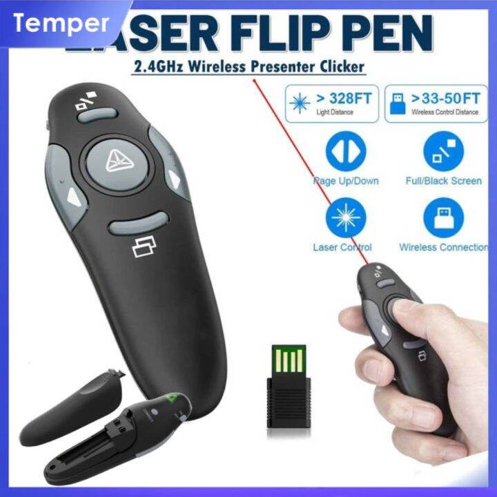 temper Wireless Presenter Clicker with Red Laser Pointer for