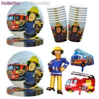 【CW】♧  Fireman Sam Tableware Plates Cups Engine Ballon kids Boys Firefighter Themed Birthday