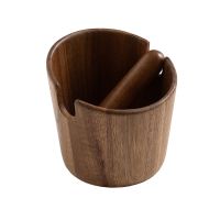 TEXWooden Coffee Knock Box  Acacia Wood Shock-Absorbent Espresso Knock Box for Barista Coffee Grind Dump Waste Bin