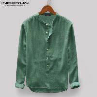 【ร้อน】 INCERUN ผู้ชายเสื้อเชิ้ตยืนคอปกแขนยาวท็อปส์ Streetwear ปุ่มสีทึบ2022เสื้อผู้ชายฮาราจูกุ Camisas S 5XL